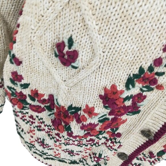Vintage Hand Embroidered V-Neck Cardigan Sweater Size XL Christopher & Banks - Picture 5 of 14